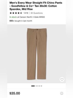 Goodfellow & Co Tan Straight-Fit Chino Pants